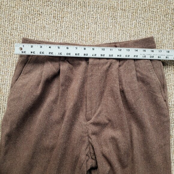 Vintage Eddie Bauer 100% Wool Herringbone Pants Trousers Brown 34x28 Suspenders - Picture 8 of 10